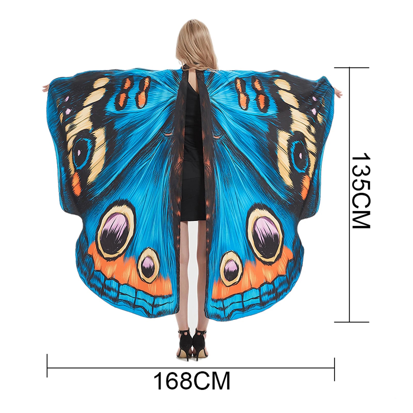 Women's Festive Dress Up Halloween Butterfly Cape Colorful Adjustable Hand Straps Cosplay Festive Party Butterfly Wings Cape