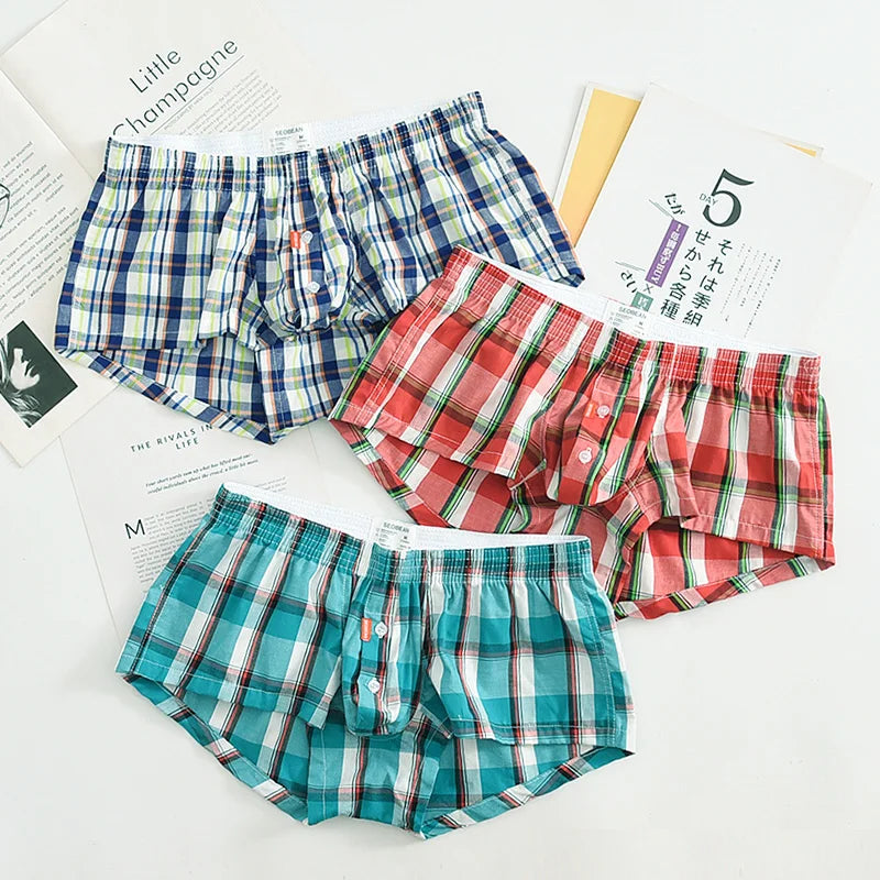 3pcs/lot of plaid men's arrows, cotton breathable boxers, low rise loose panties, home boxer shorts, pajama pants