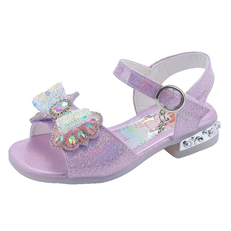 Girls' sandals  summer new girls students show shoes rhinestone bow Children's Princess Shoes