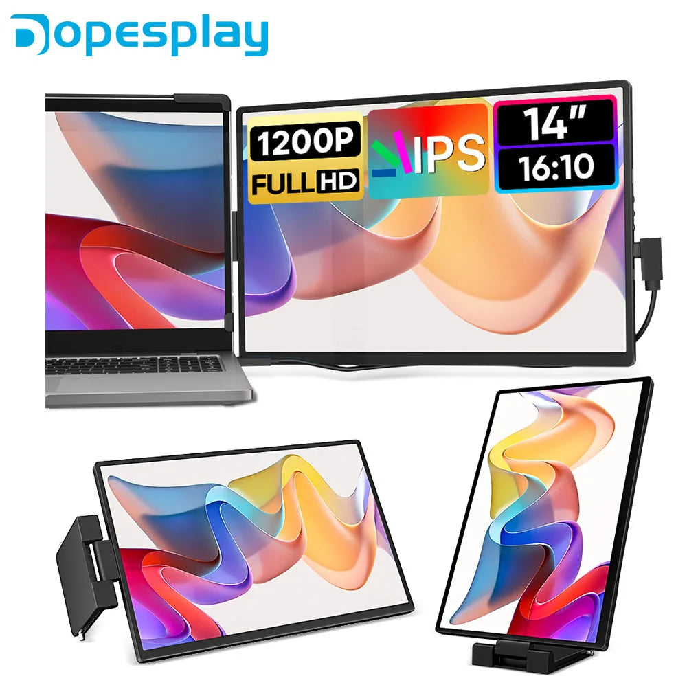 Dopesplay Laptop Screen Extender 14 inch FHD 1200P IPS External Portable Monitor Plug Play Display Suit for 14-17 Mac PC Chrome