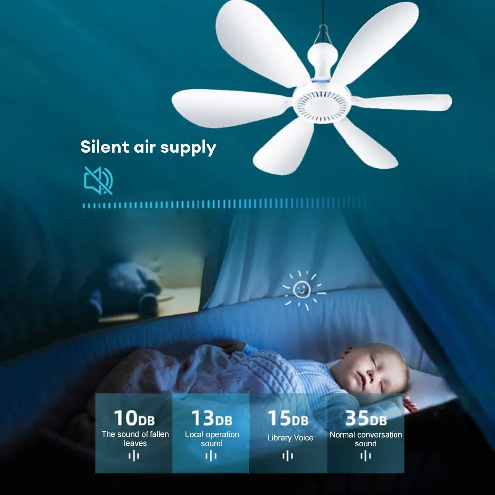 Usb Ceiling Fan 6-blade Silent Electric Fan 4-speed Ceiling Fan Outdoor Hanging Camping Tent Fan