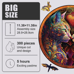 Wooden Puzzle Mandala Love Of Cats Couple Games Wood Cut Puzzles Didactic Toys Round For Wall Decor Gift Unusual Animals Puzzle