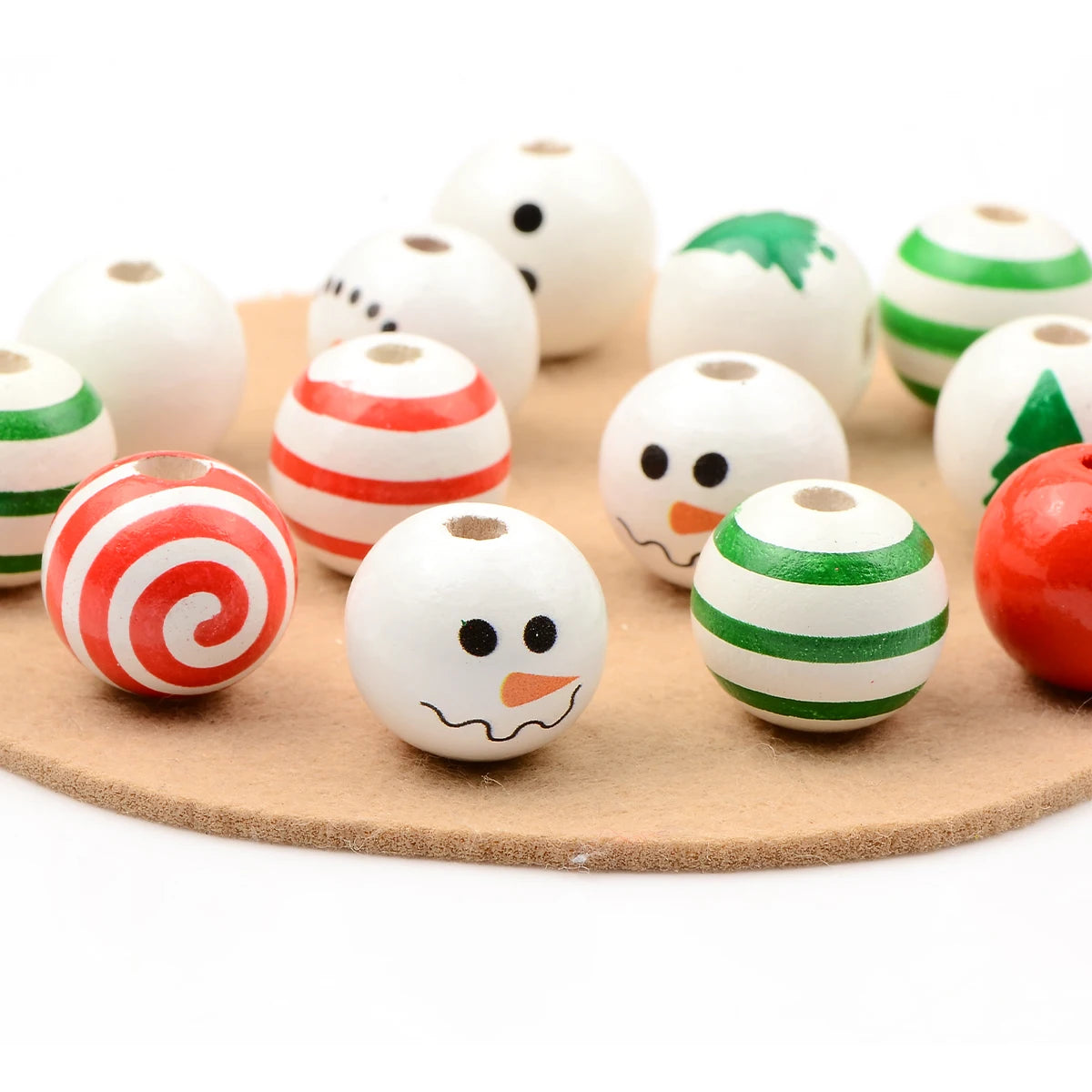 Christmas Snowman Series Round Wooden Beads Charms Beads DIY Decorations Crafts Kid's Jewelry Materials Baby Toys Accessories