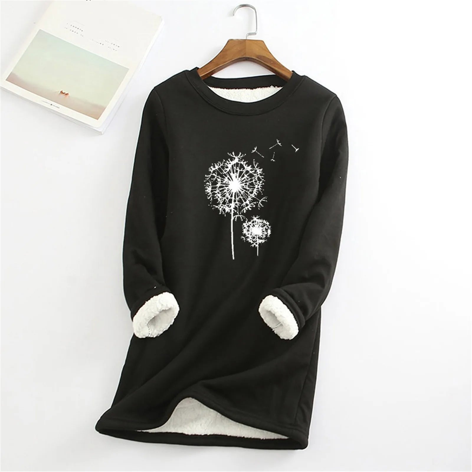 Women Casual Print Shirt Thick Fleece Lined Sweatshirt Winter Round Neck Warmth Padded Soft Fashion Pullover