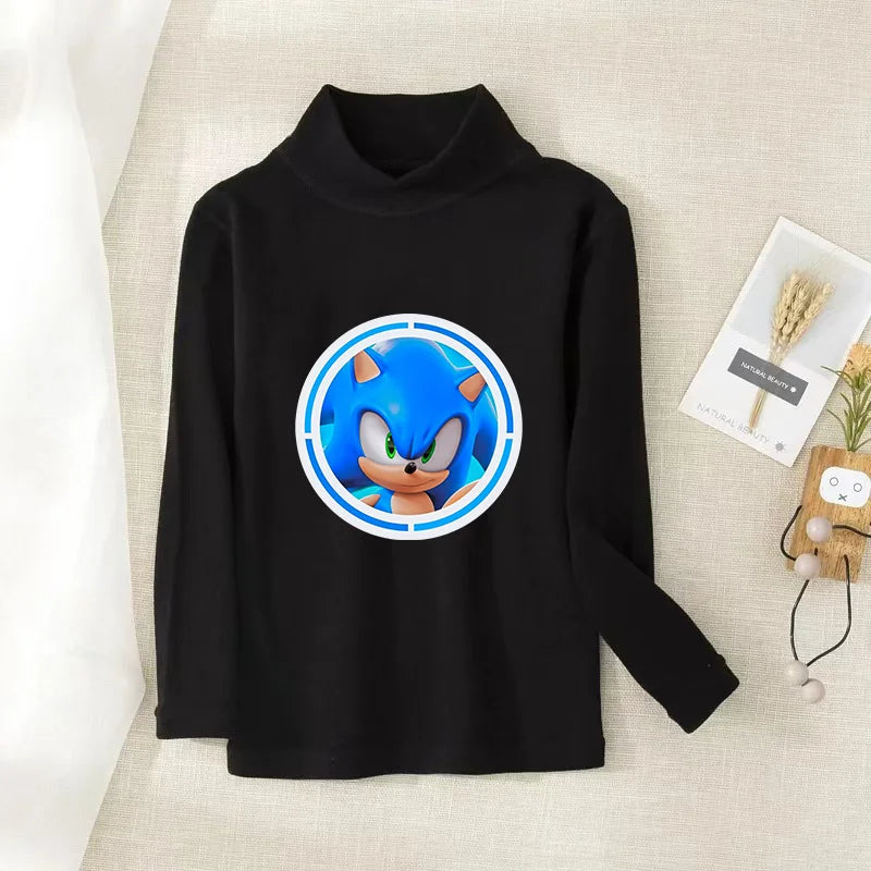 Sonics Print Long Sleevese Pure Color Women T-shirt Top Cotton Casual Cute Cartoon Anime Sweat Absorbent Breathable Shirt Kids