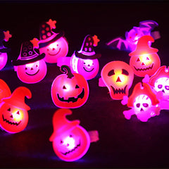 LED Light Halloween Pumpkin Ghost Skull Glowing Rings Christmas Tree Santa Claus Open Finger Ring Jewelry Gift