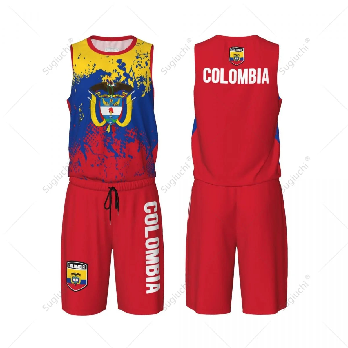 Men Colombia Flag Basketball Jersey Set Mesh Shirt & Pants Sleeveless Exclusive Team-up Custom Name Nunber Unisex