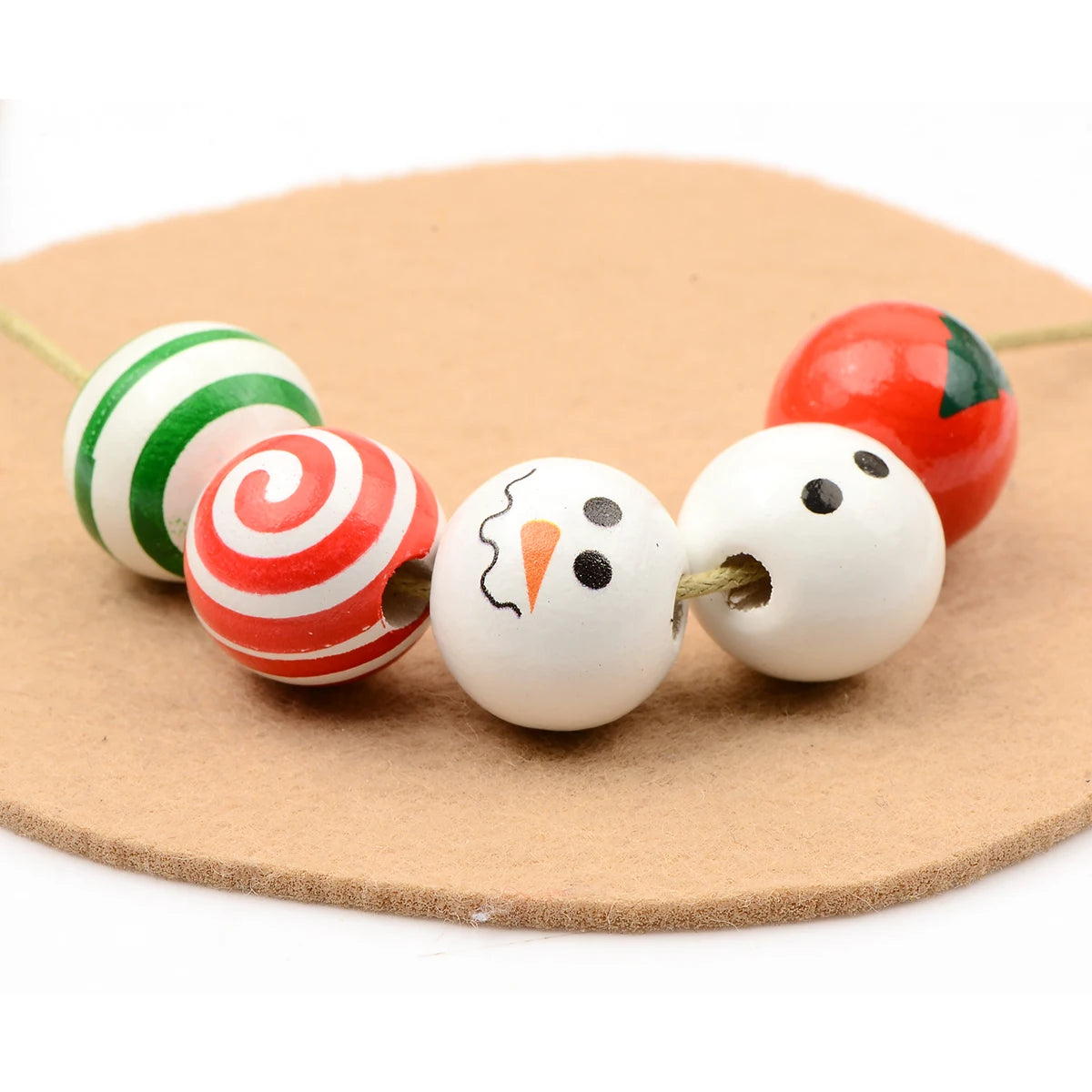 Christmas Snowman Series Round Wooden Beads Charms Beads DIY Decorations Crafts Kid's Jewelry Materials Baby Toys Accessories