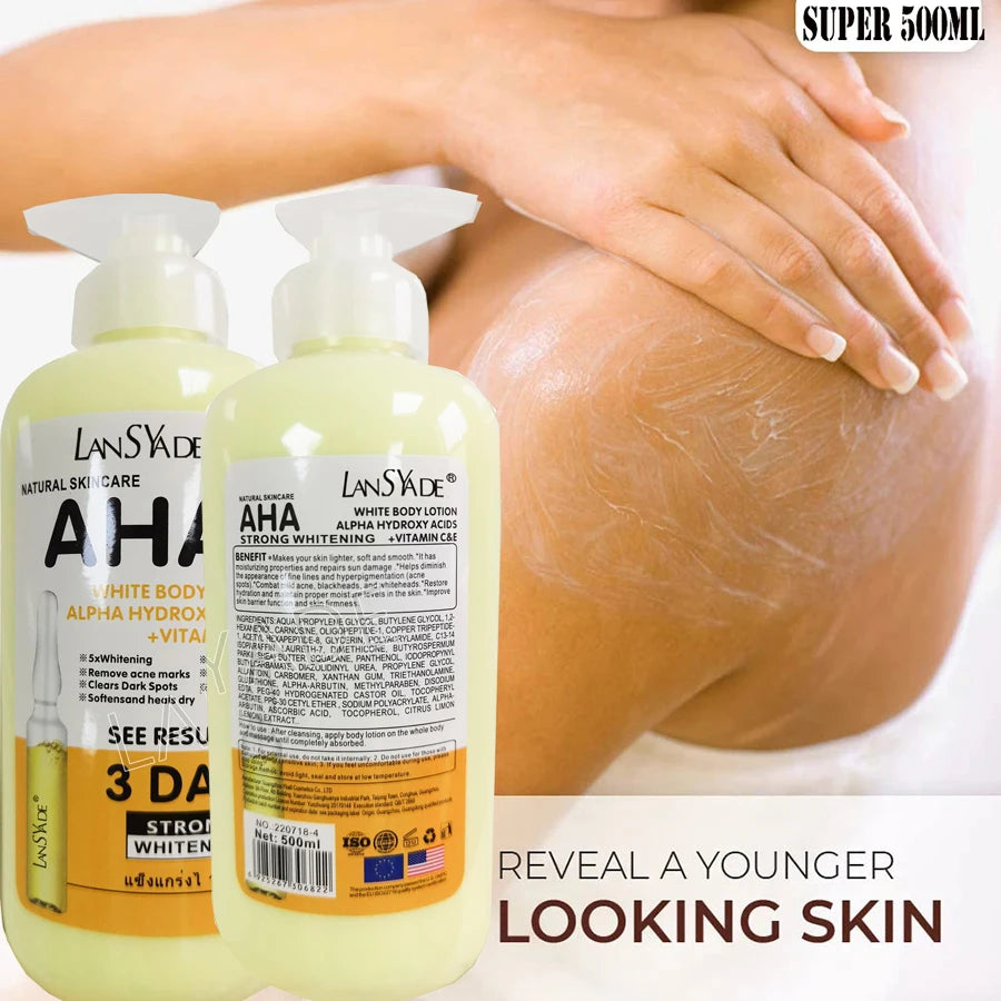 Whitening Body Lotion ALPHA Hydroxy Acids+Vitamin C&E See Results In 3 Days Moisturizing Lightening Body Cream Lotion Skin