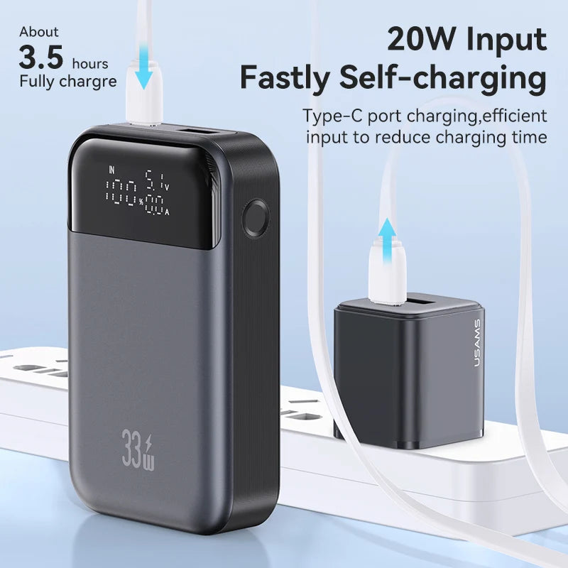 USAMS Mini Power Bank 10000mAh 33W PD Fast Charging Power bank