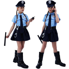 Gilrs Police Uniform Fantasia Cosplay Costume Child Halloween Party Dresses