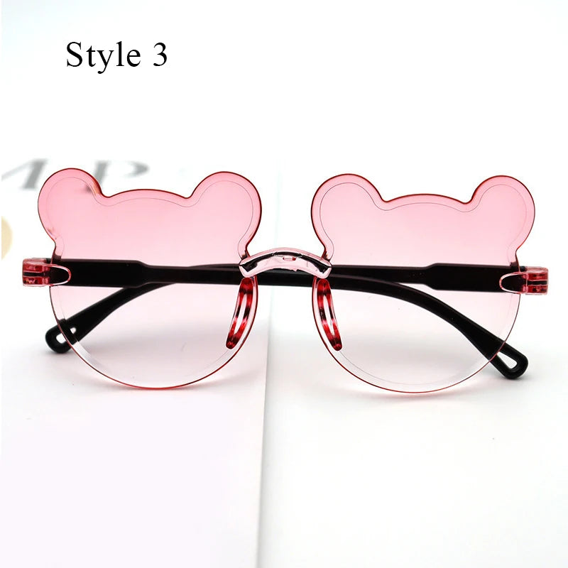 Girl Boys Rimless Sunglasses Summer Sun Glasses Cartoon Bear Anti-UV Sunglasses Cute Animal Kids Outdoor Sunscreen Sunglasses