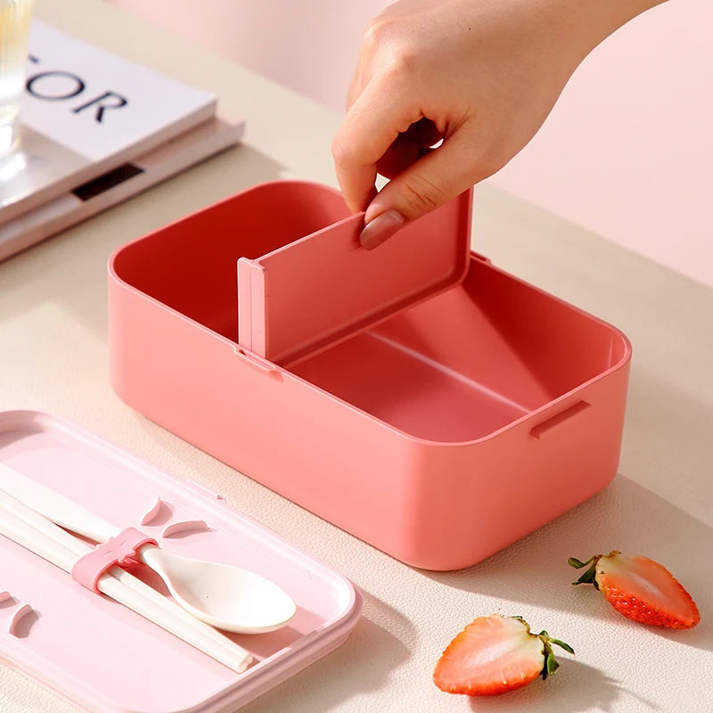 Portable Lunch Box Bamboo Fiber 3in1 Double Layer Bento BOX Microwave Spoon Fork Women Girl School Kid Picnic Lunch Box