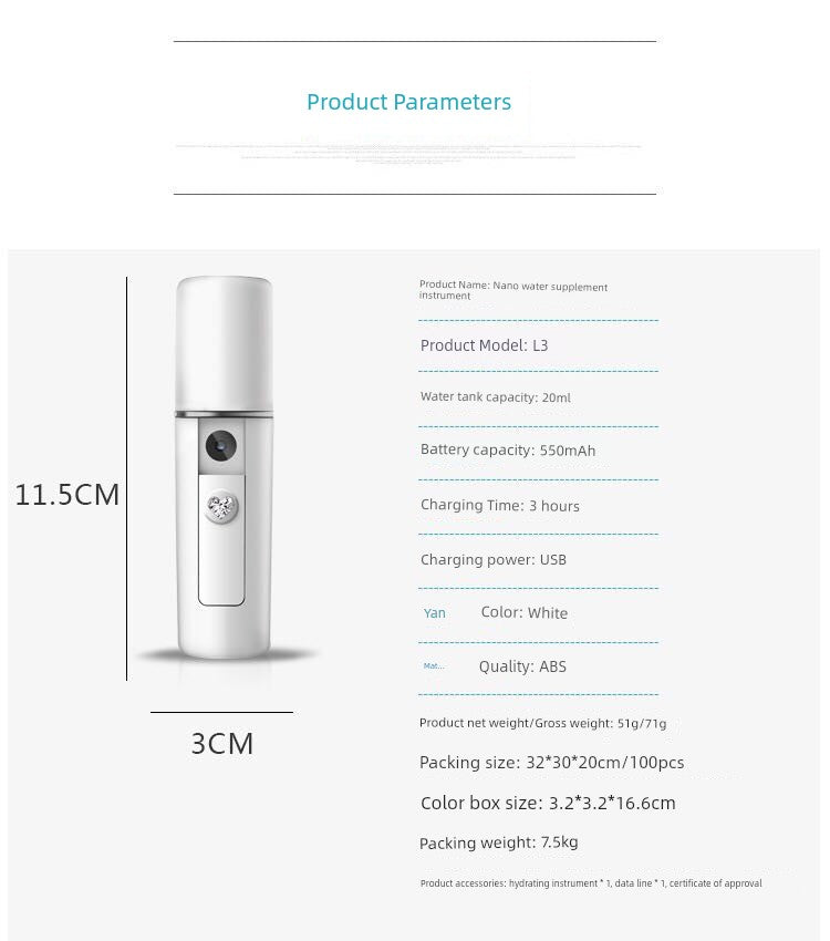 Moisturizing Spray Instrument Facial Vaporizer Nano Cold Spray Small Portable Replenishing Device