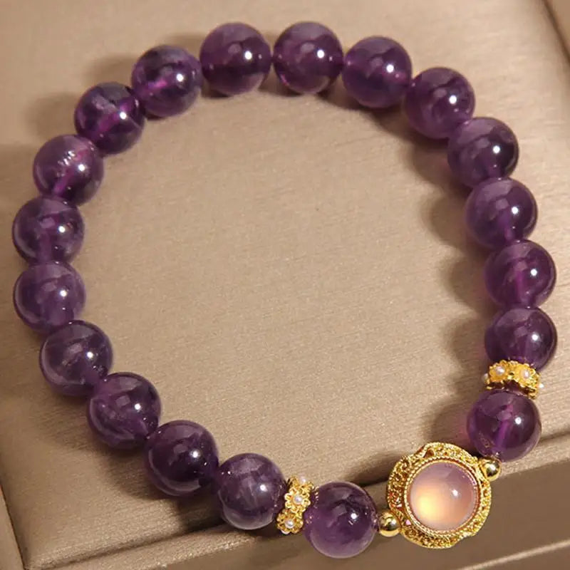 Junzi New Purple Crystal Love Pendant Beaded Bracelet For Women