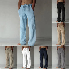 Men's Cotton Linen Pants Male Autumn New Breathable Solid Color Linen Trousers Fitness Streetwear