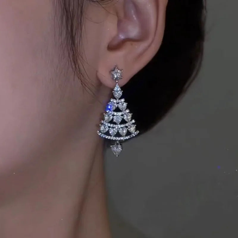 Shiny Rhinestone Hollow Tree Earrings Women's Fashion Luxury Versatile Charm Earrings