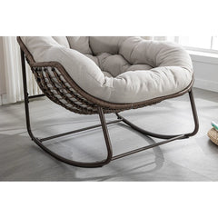 Outdoor Rattan Rocking Chair,Padded Cushion Rocker Recliner Chair Outdoor for Front Porch, Living Room, Patio, Garden