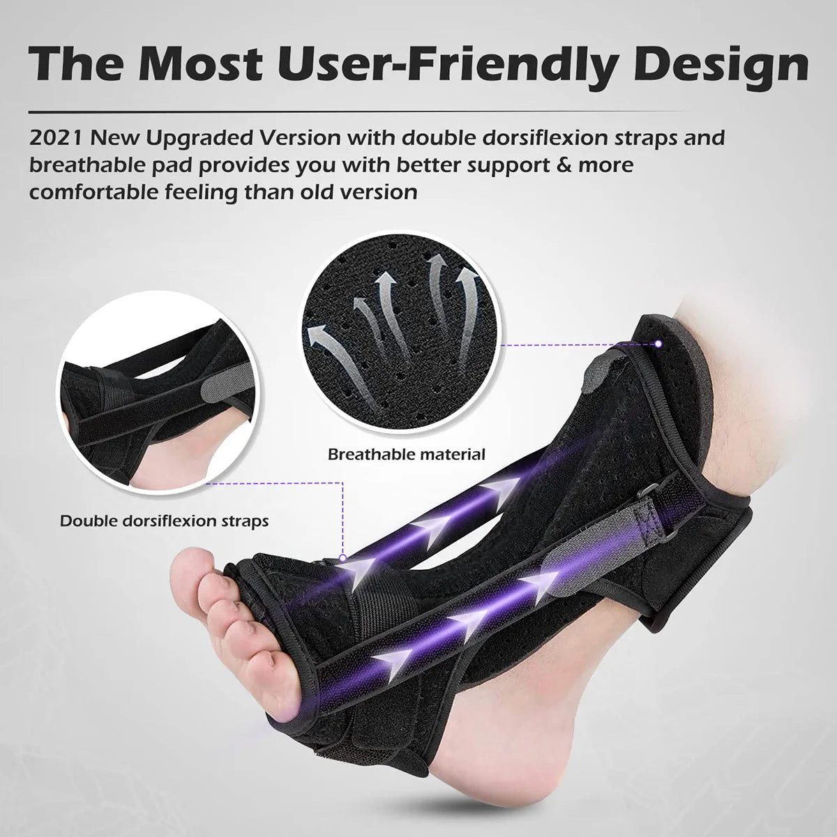 Plantar Fasciitis Night Splint Adjustable Foot Drop Orthotic Brace for Plantar Fasciitis & Achilles Tendonitis Breathable Splint