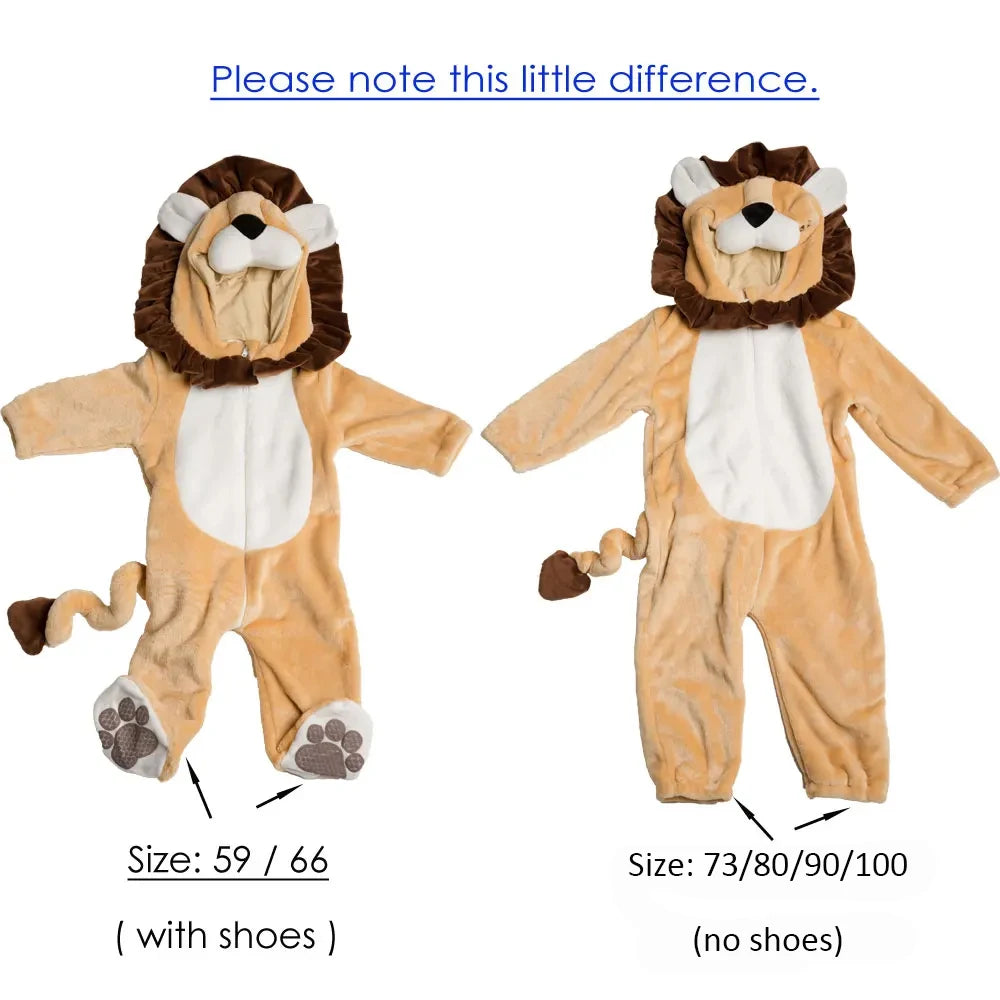 Cartoon Little King of Beasts Lion Costume Romper Jumpsuit for Baby Boy Infant Toddler Winter Outfit Pajamas Flannel Comfy 0-36M