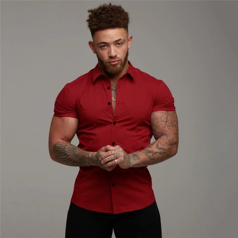 Men's Fashion Dress Shirt Summer Classic Slim Fit Button Short Sleeve Shirts