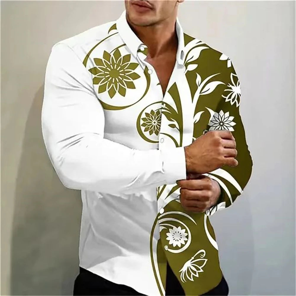 New Men's Shirt Summer Casual Party Multicolor Print Fashion Shirt Men's Long Sleeve Lapel