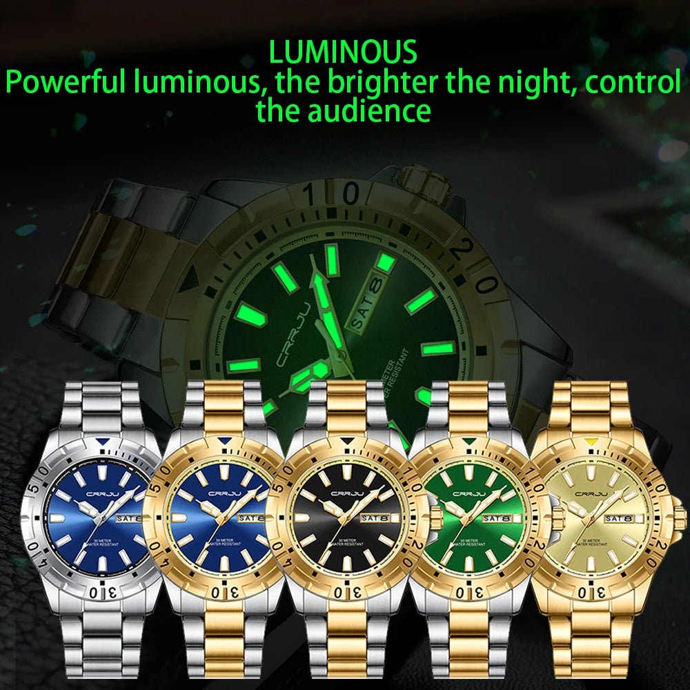 Man Watch Waterproof Luminous Date Week Men Watch Military Stainless Steel Men's Watches Sport Male Clock