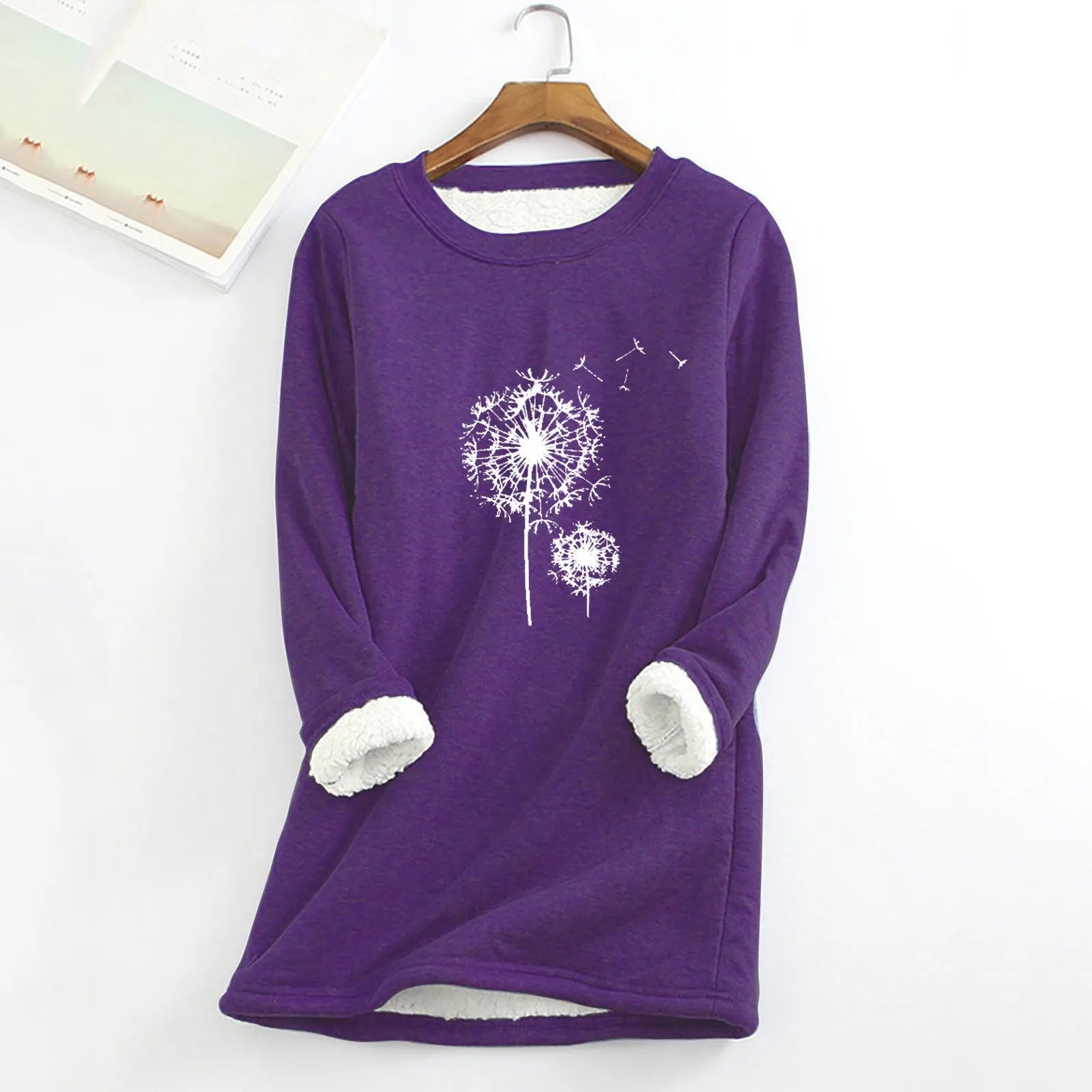 Women Casual Print Shirt Thick Fleece Lined Sweatshirt Winter Round Neck Warmth Padded Soft Fashion Pullover