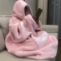 HMSU Oversized Hoodie Blanket With Sleeves Sweatshirt Plaid Winter Fleece Hoody