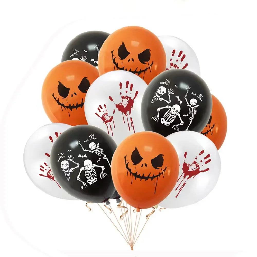 12pcs Halloween Party Balloon Dress Up Horror Vibe Event Decor Skeleton Pumpkin Bats Ghost Festival Party Decoration Balloons