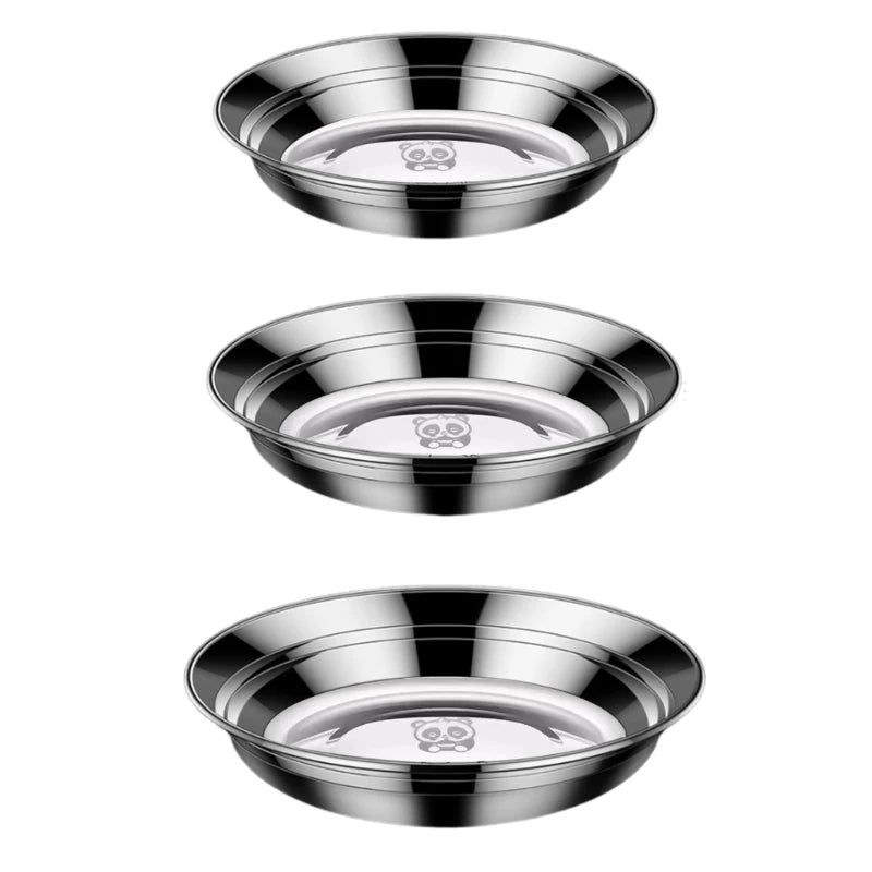 Set of 3 316 Stainless Steel Dinner Plates Deepened Spill Proof Serving Dish with Reinforced Edges