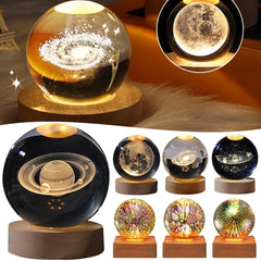 3D Crystal Ball Lamp Laser Engraved Galaxy Planet Moon Saturn LED Night Light Home Decor