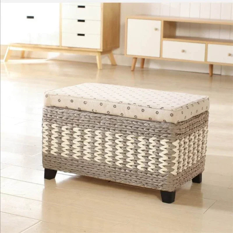 Japanese-style Storage Stool, Woven Storage Step Stool, Rustic Home Foot Stool