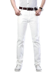 Autumn Classic Style Men's Slim White Jeans Business Casual Cotton Stretch Khaki Denim Pants