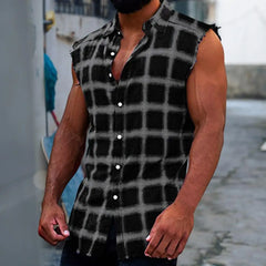 Men's Summer Fashion Casual Plaid Print Sleeveless T Shirt