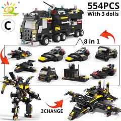 HUIQIBAO SWAT Police Station Truck Model Building Blocks City Machine Helicopter Car Figures Bricks