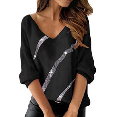 Fashion Geometric Print Women Long Sleeve Shirts Ladies Casual V Neck Tops And Blouses