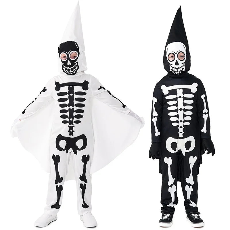 Unisex Scary Kids White Ghost Skeleton Cosplay Children Halloween Death Azrael Costumes