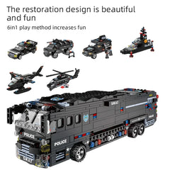 City SWAT Military Car Police Bus Station Model Building Blocks Figures LED Light Vehicle Bricks Toy