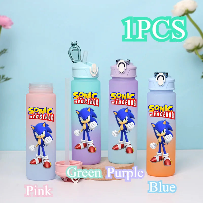 Sonic The Hedgehog 750ml Gradient Color Plastic Straw Cup Portable Outdoor Sports Large Capacity Cartoon Childrens Drinking Cup