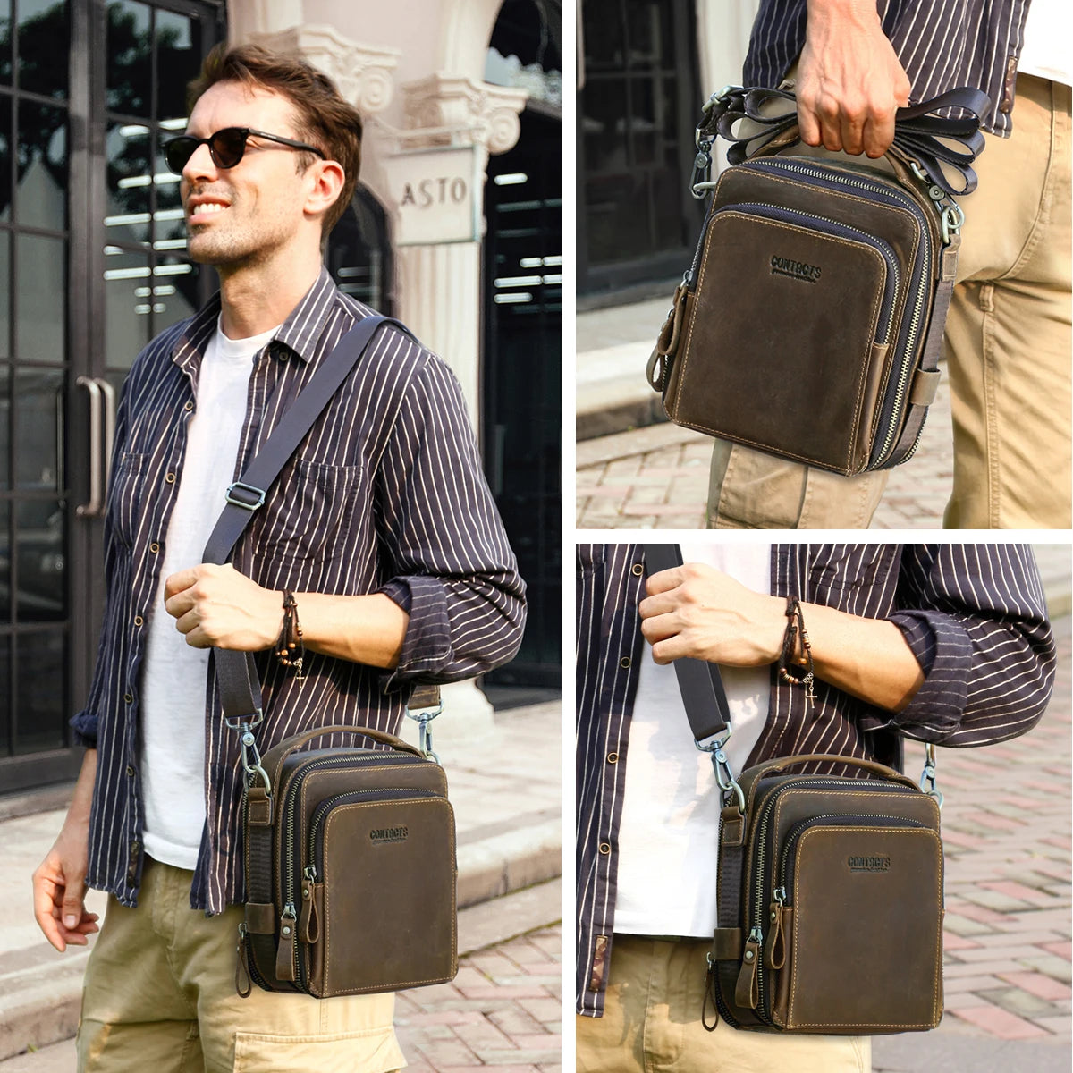 Men Small Shoulder Bag Genuine Leather Crossbody Messenger Bags for 8.3'' iPad Mini Vintage Designer Handbag Bolso Male New