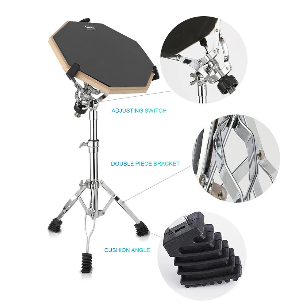 12Inch Practice Drum Pad Stand Set Adjustable Double Sided Drum Pad and Stand Set