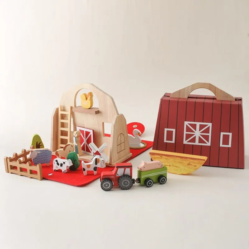 Montessori Baby Wooden Block Toys Barn Model Stacking Balance Toys