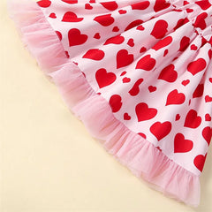 Girls Valentine s Day Cami Dress Sleeveless Heart Print Adjustable Shoulder Strap Princess Dress