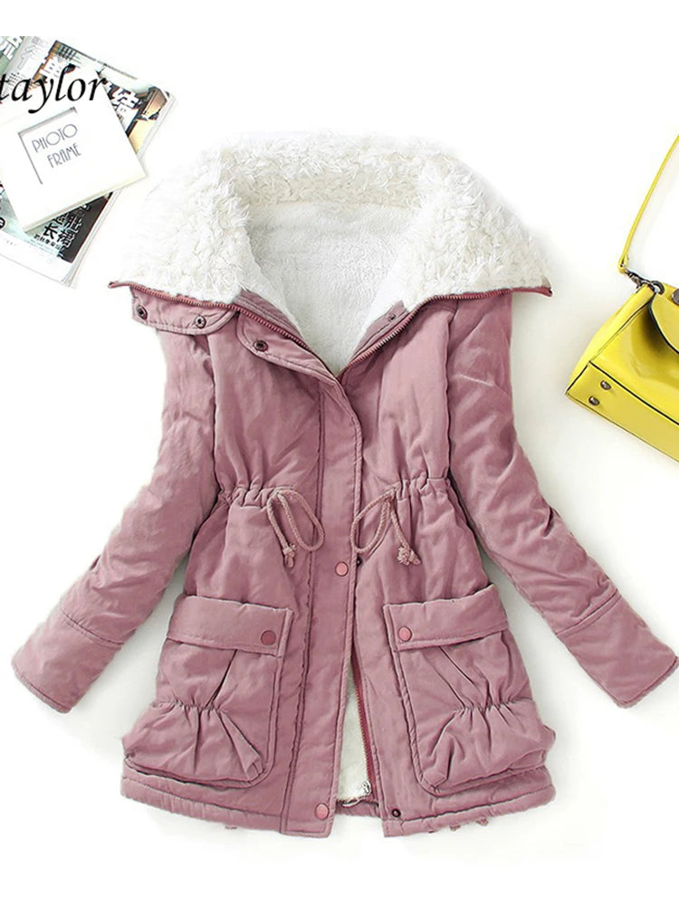 Winter Cotton Coat Women Slim Snow Outwear Medium-long Wadded Jacket