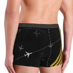 Airplane Flight Routes Captain Stripes Boxer Shorts  Aviation Aviator Pilot Underwear Panties Briefs Breathable Underpants