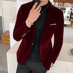 Men Wedding Groom Singer Costume Slim Blazer Formal Wear Dress Burgundy Velvet Blazers for Men Fashion Casual Suits Jackets 5XL