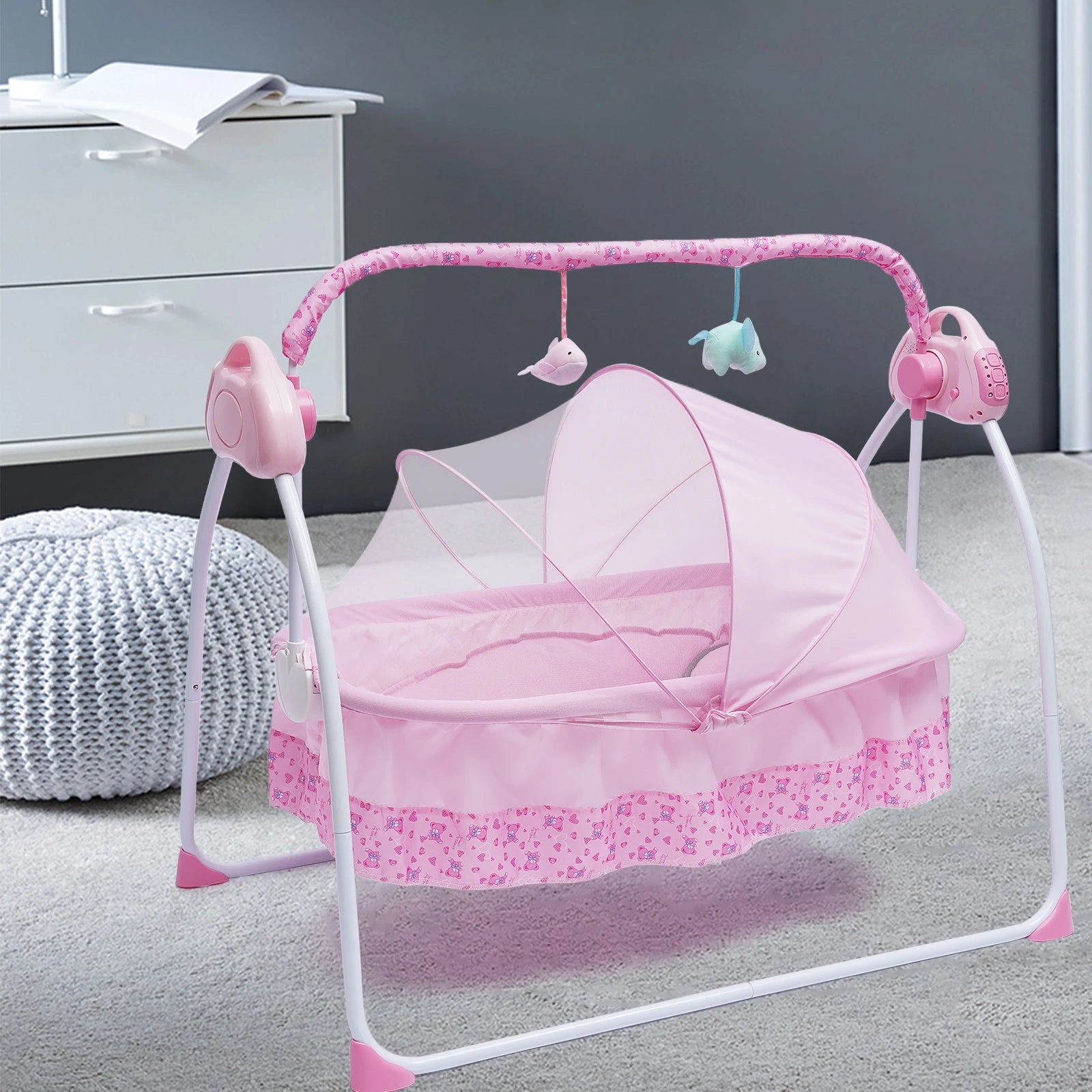 Electric Auto-Swing Baby Crib Cradle Sleep Bed Infant Rocker+Net Music Bluetooth Music Adjustable+ Mat