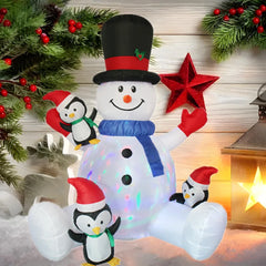 Inflatable Christmas Snowman With Penguins Built-in LED Lights Outdoor Courtyard Decoration