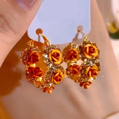 Exquisite Brown Flower Inlaid Zircon Earrings for Women Personalized Daily Accessories